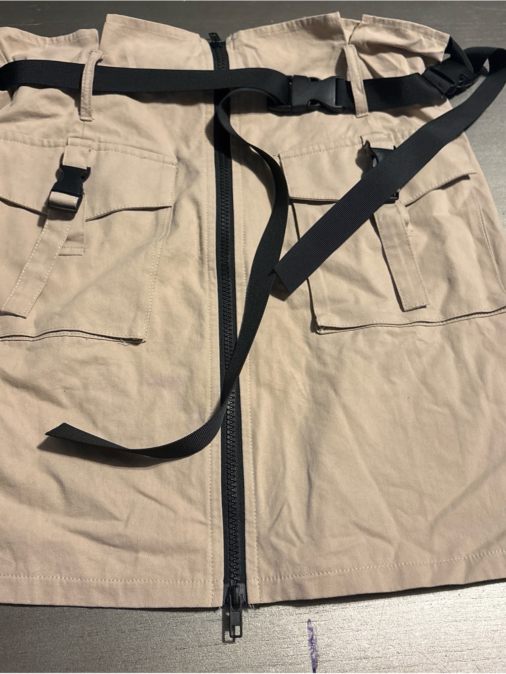 Beige Cargo Utility Skirt with Belt